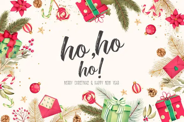 Christmas background with watercolor presents and decoration Free Psd
