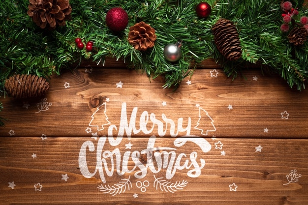 Christmas pine cones decor with copy space Free Psd