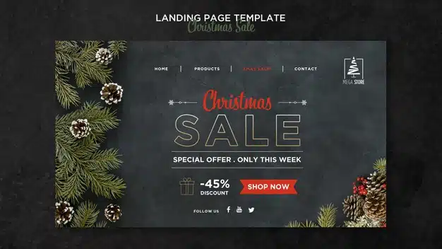 Christmas sale concept landing page template Premium Psd