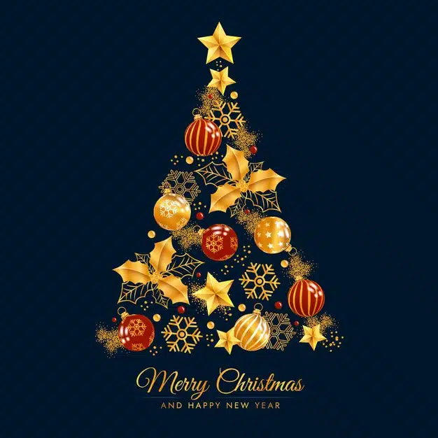 Christmas tree made of realistic golden decoration Free Vector