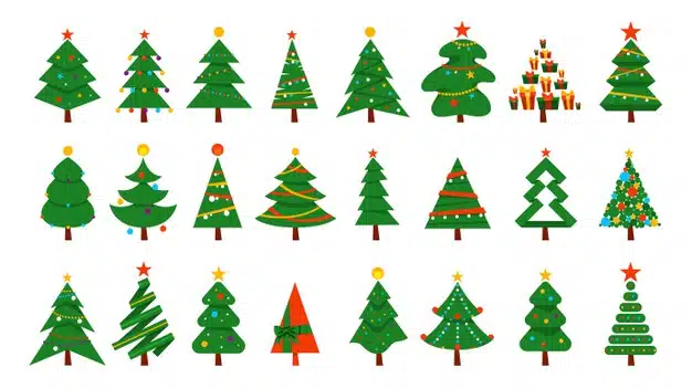 Christmas tree set. collection of green fir for christmas and new year celebration. illustration Premium Vector