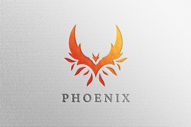 Clean letter pressed phoenix logo mockup on white paper Premium Psd