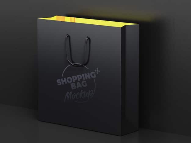 Close up on dark shopping bag mockup design Premium Psd