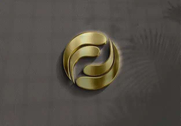 Close up on golden logo mockup in wall Premium Psd