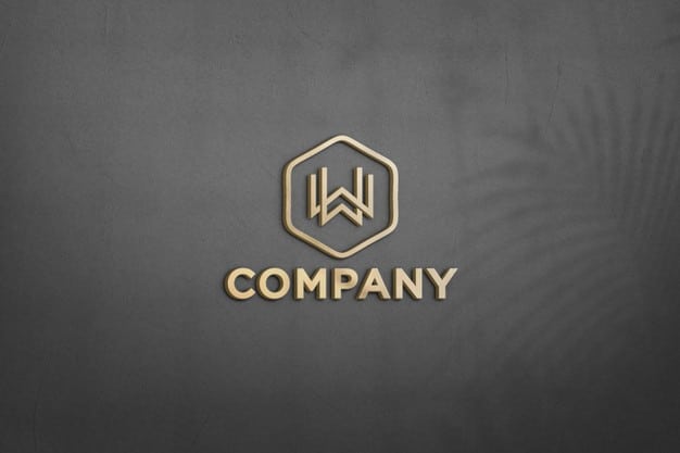 Close up on golden logo mockup in wall design Premium Psd
