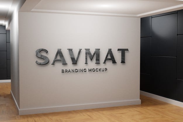 Close up on logo on front office mockup wall Premium Psd