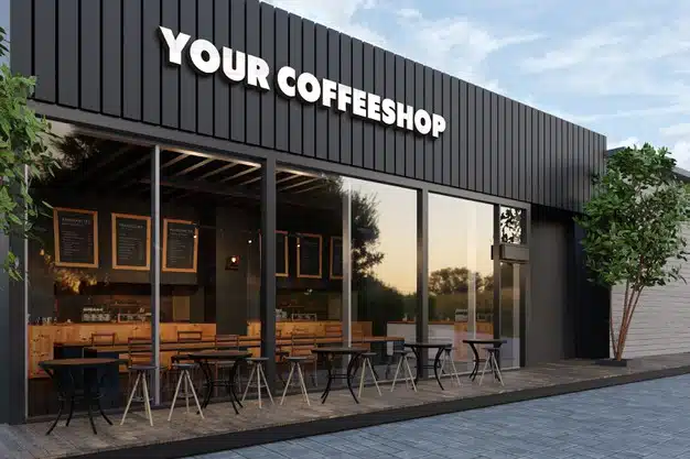 Coffee shop storefront 3d logo mockup Premium Psd