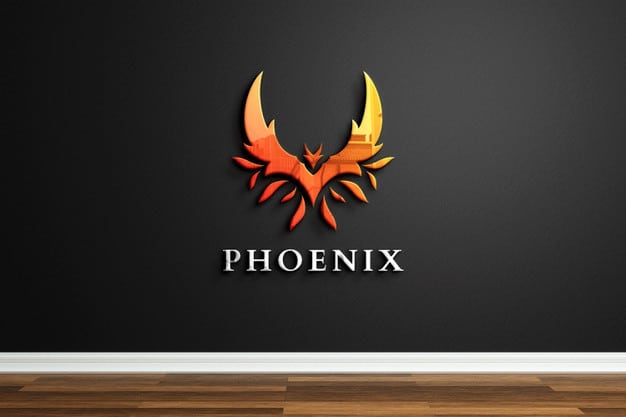 Company logo mockup with reflection on black wall Premium Psd