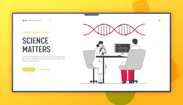 Dna engineering and genetics science website landing page Premium Vector