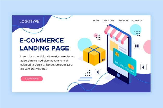 E-commerce landing page in isometric style Premium Vector