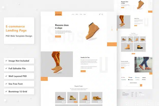 E-commerce shoes web landing page design Premium Psd