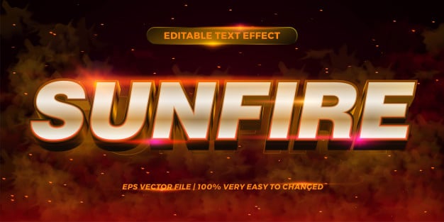 Editable text effect - sun fire words text style concept smoke background Premium Vector