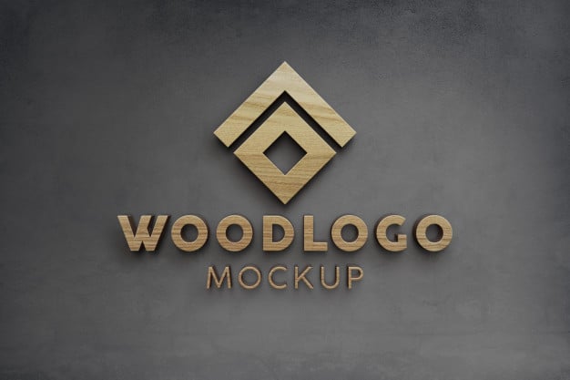 Elegant and luxury wooden 3d logo mockup on wall Premium Psd