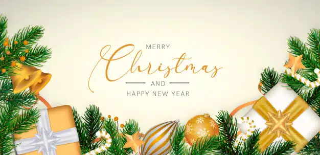 Elegant christmas background in realistic style with golden decoration Free Psd