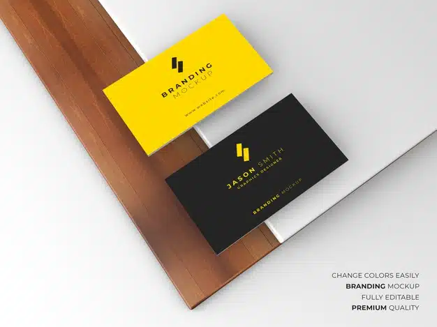 Elegant dark and yellow business card mockup Premium Psd