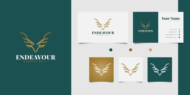 Elegant deer head logo design with line art concept in golden gradient Premium Vector