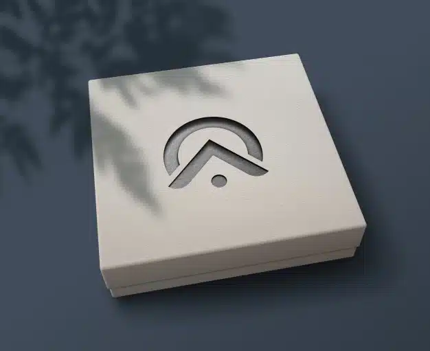 Elegant laser cut logo mockup on a box Premium Psd