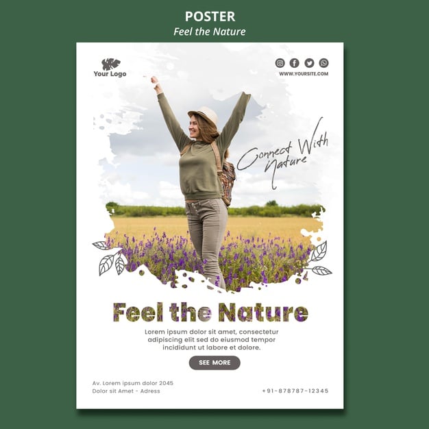 Feel the nature poster template Premium Psd
