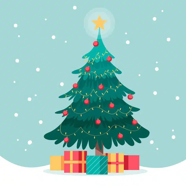 Flat design christmas tree with gifts Free Vector