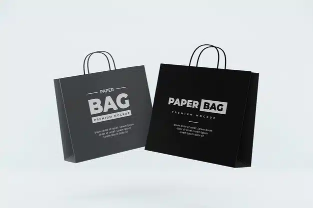 Floating paper bag mockup shopping realistic black and grey Premium Psd