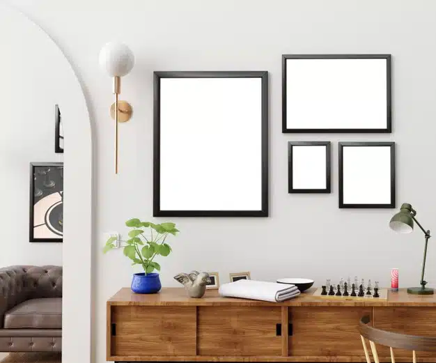 Frame mockup in interior 3d illustration Premium Photo