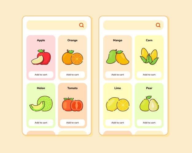 Fruit store ui or ux design for mobile apps template screen design with some fruit Premium Vector