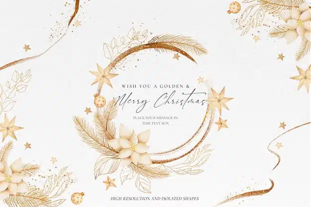 Golden christmas background with beautiful ornaments Free Psd