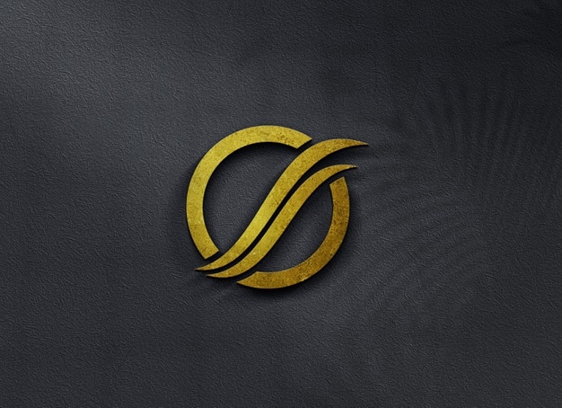 Golden close up on beautiful logo mockup on the wall in glass Premium Psd