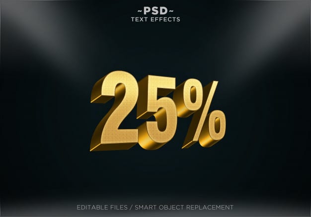 Golden discount 25% editable text effects Premium Psd