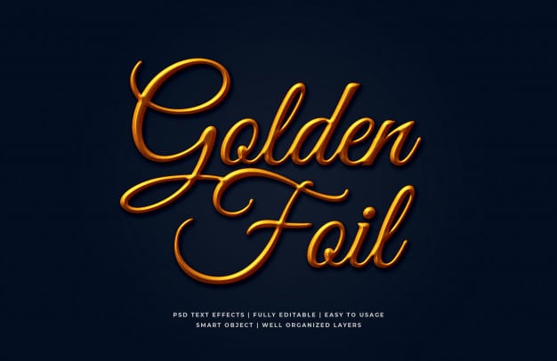 Golden foil 3d text style effect mockup Premium Psd