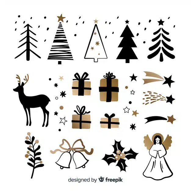 Hand drawn christmas element collection Premium Vector