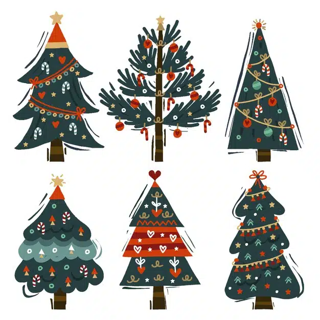 Hand drawn christmas tree collection Free Vector