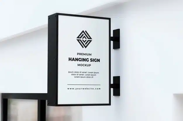 Hanging sign mockup outdor neonbox black and white Premium Psd