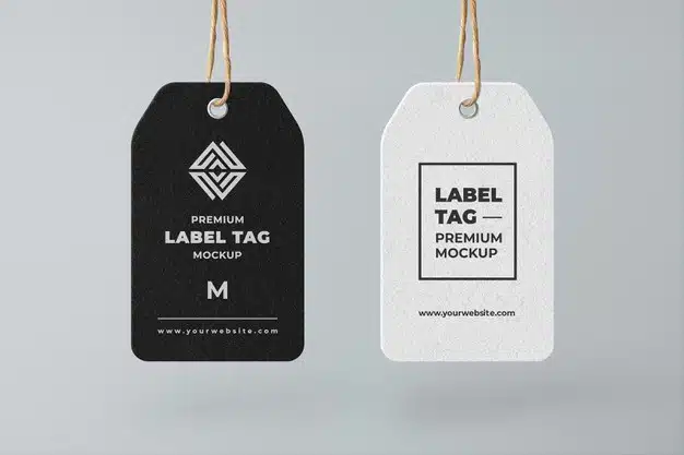 Hanging tag label mockup black and white minimalist Premium Psd