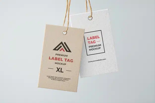 Hanging tag label mockup brown and white textured Premium Psd