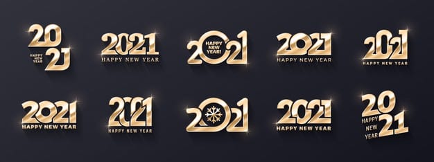 Happy new year premium golden logo different variations d text templates collection Premium Vector