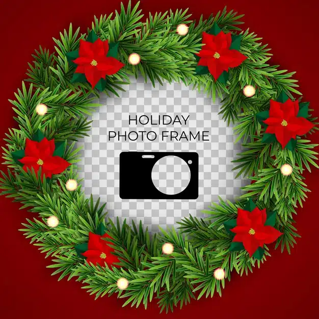 Holiday photo frame template. merry christmas and happy new year background. Premium Vector