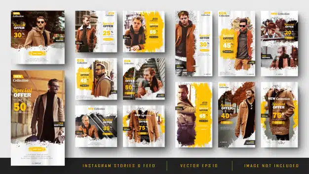 Instagram stories and feed post bundle kit template Premium Vector
