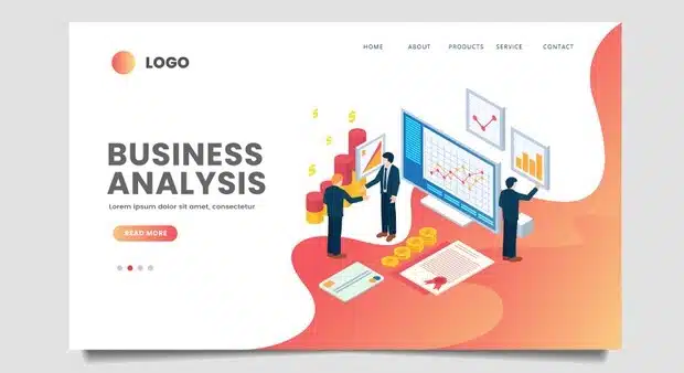 Isometric business landing page template Premium Vector