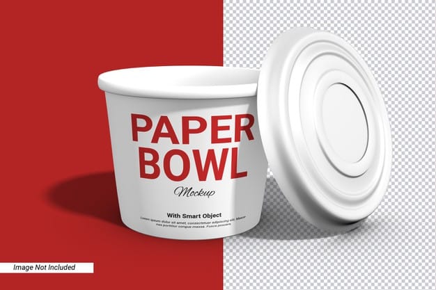 Label paper bowl cup mockup with cap isolated Premium Psd
