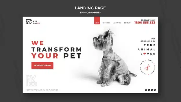 Landing page for pet grooming company Premium Psd