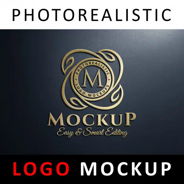 Logo mock up - 3d golden logo on wall Premium Psd