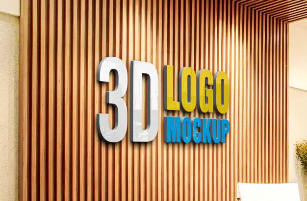 Logo mockup 3d wood wall, office wall sign logo mockup psd Premium Psd