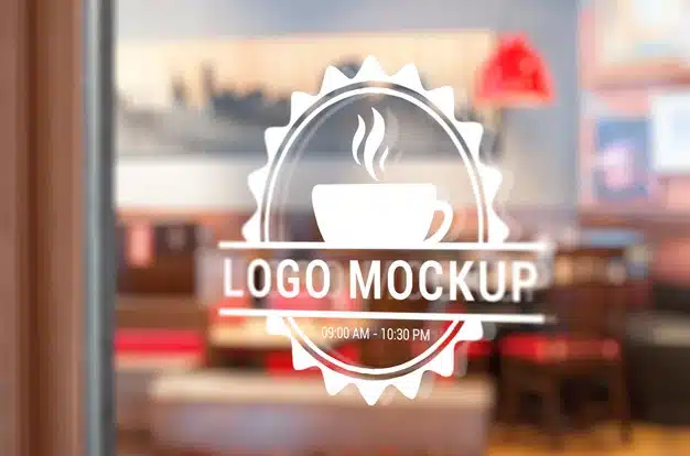 Logo mockup on coffee shop window Premium Psd