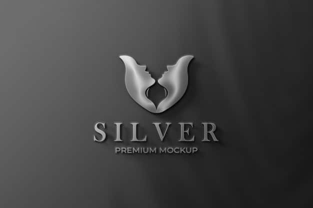 Logo mockup silver 3d modern wall Premium Psd