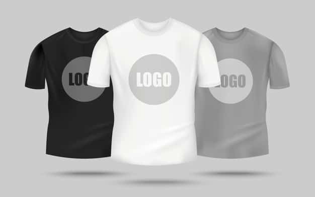 Men's t-shirt set in black, white and grey color with logo template in the center, realistic clothing for merchandise - Premium Vector