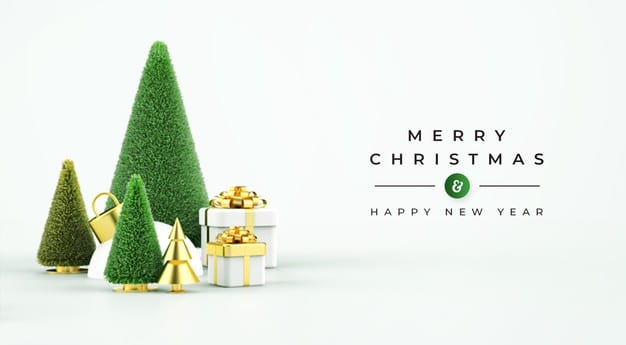 Merry christmas sale banner with 3d objects Premium Psd