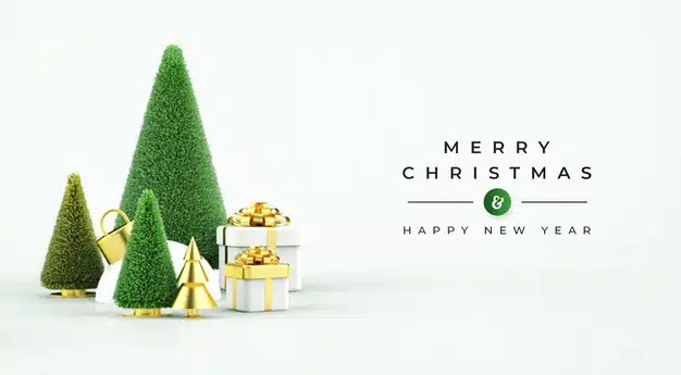 Merry christmas sale banner with 3d objects Premium Psd