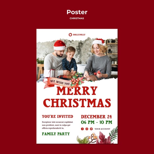 Merry christmas with family poster print template Free Psd
