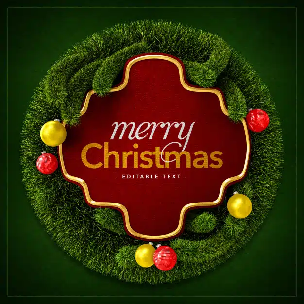 Merry christmas wreath and christmas balls Premium Psd